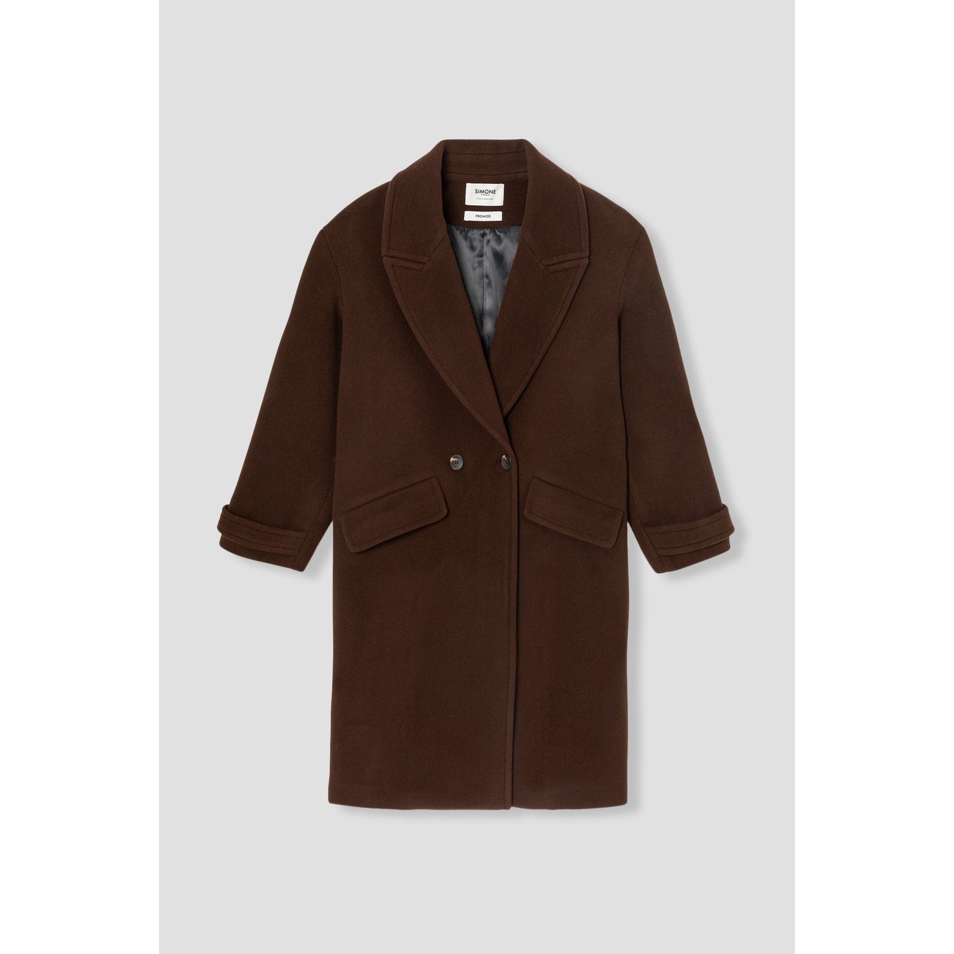 Iconic SIMONE Chestnut Brown Wool Blend Mid-Length Double-Breasted Winter Coat